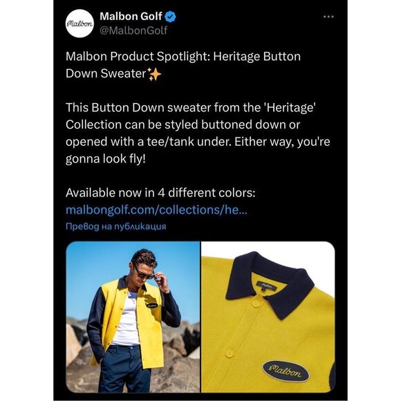 NWT Malbon Golf Sz L Mens Heritage Button Down Sweater Cardigan Marigold Navy - Picture 2 of 12